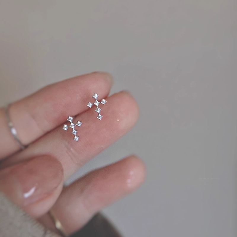 Stud Rhinestone Earring Cross Alloy