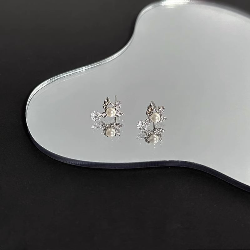 Earring Alloy Faux Drop Pearl Wings