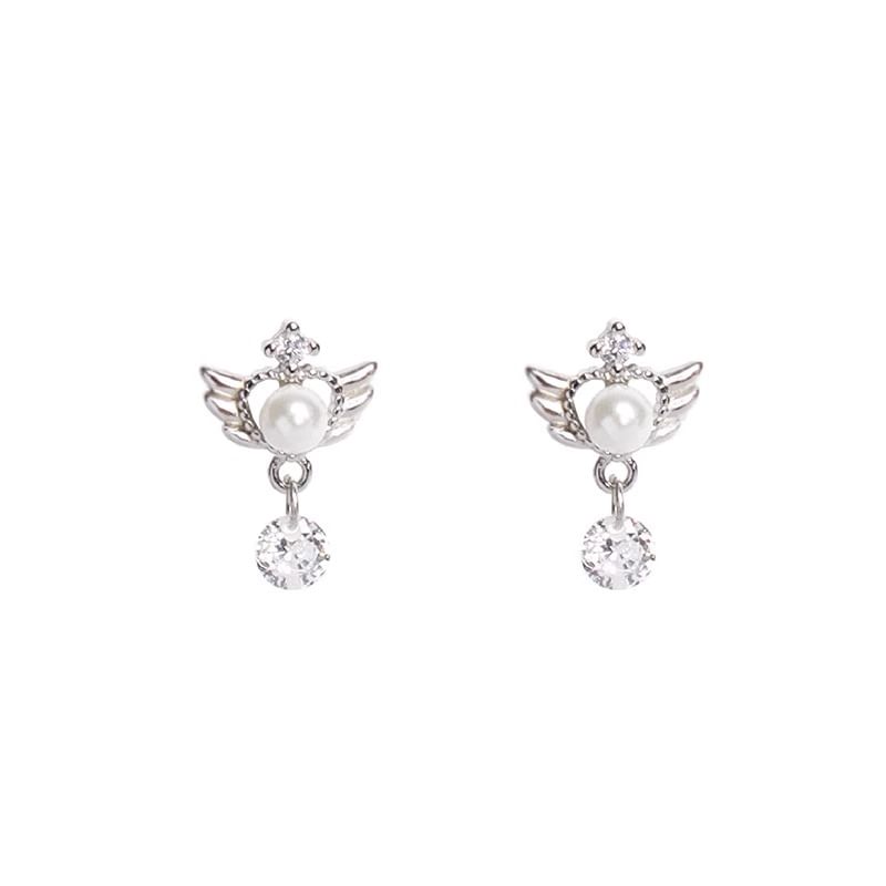 Earring Alloy Faux Drop Pearl Wings