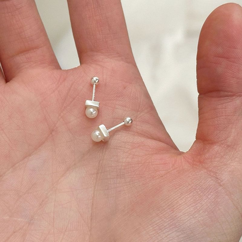 Faux Alloy Earring Pearl Barbell