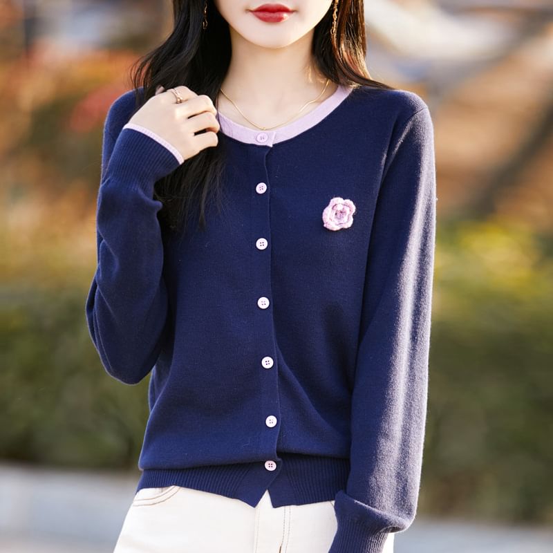 Mock Two-Piece Floral Print Button-Up Cardigan