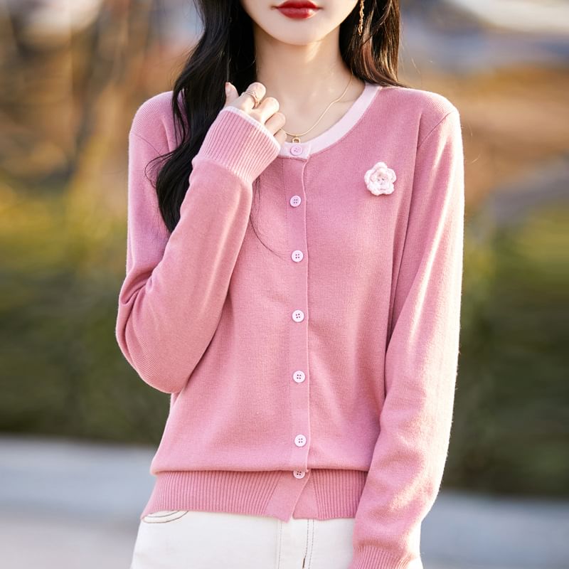 Mock Two-Piece Floral Print Button-Up Cardigan