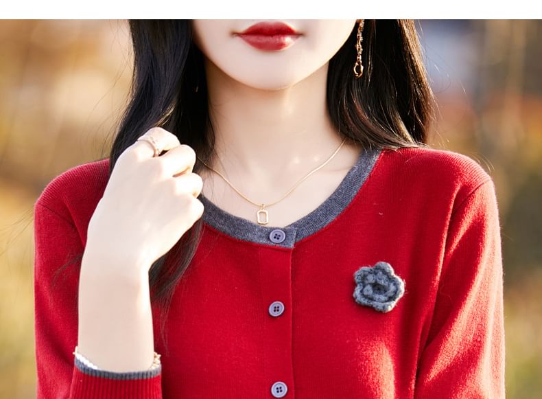 Mock Two-Piece Floral Print Button-Up Cardigan