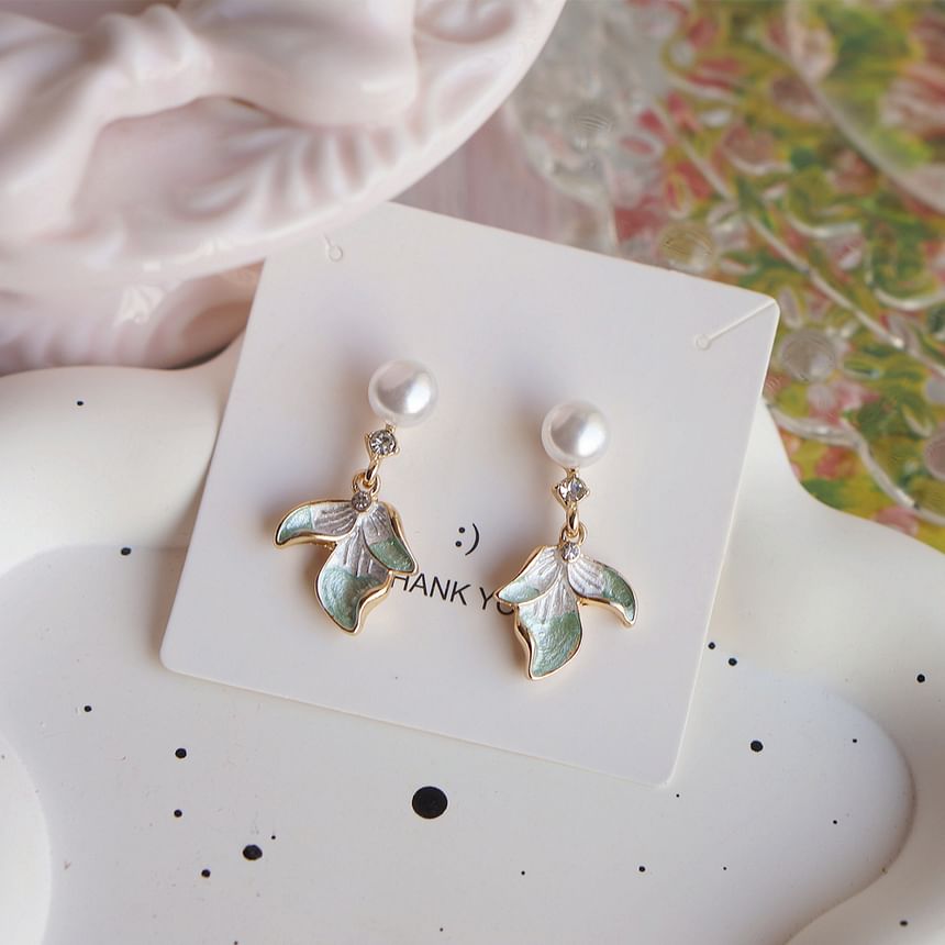 Earring Flower Faux Clip-On Pearl Drop / Rhinestone