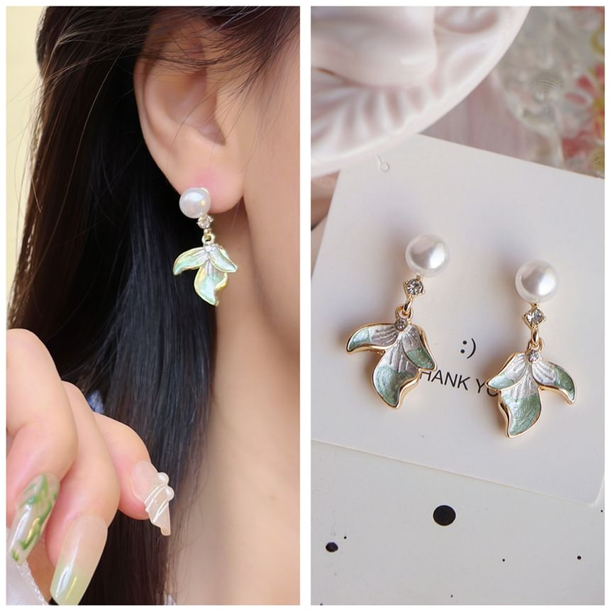 Earring Flower Faux Clip-On Pearl Drop / Rhinestone