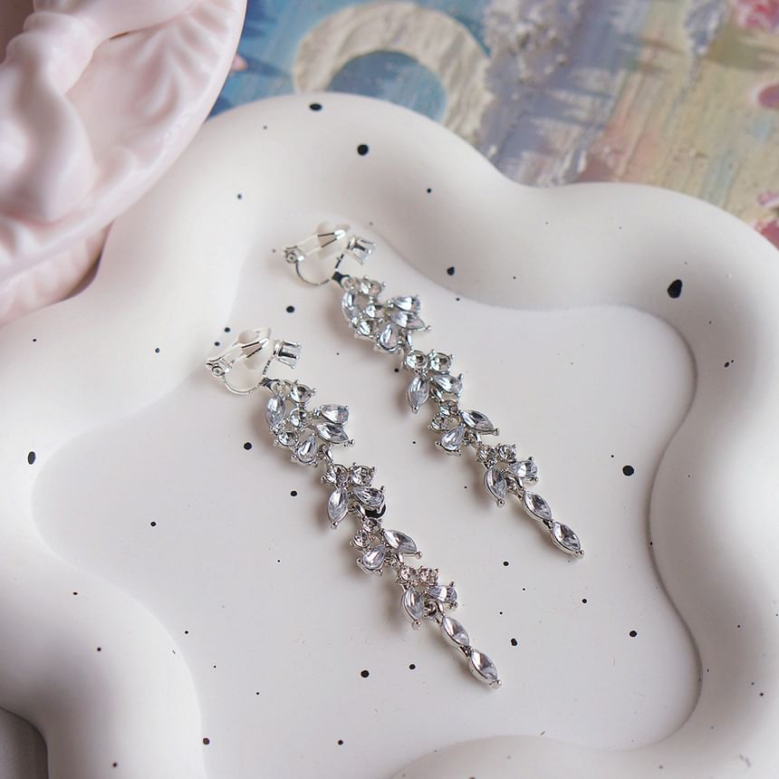 Clip-On Drop Rhinestone / Earring Leaf