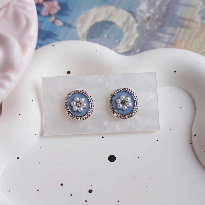 Pearl Clip-On / Stud Rhinestone Ear Faux Earring Flower