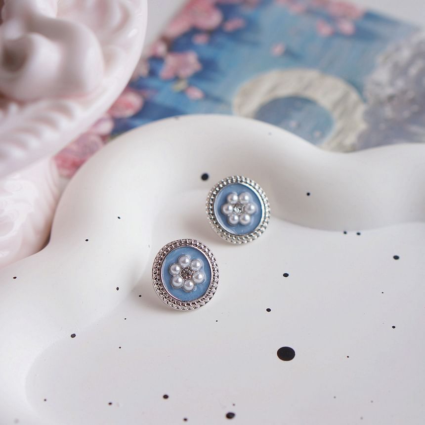 Pearl Clip-On / Stud Rhinestone Ear Faux Earring Flower