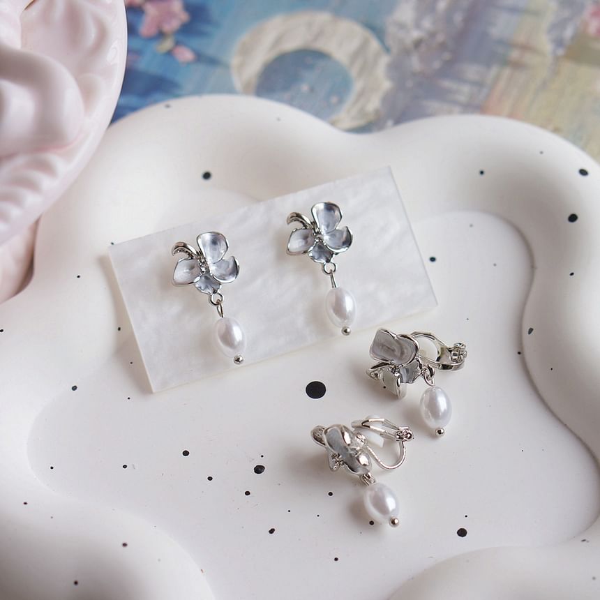 Earring Drop / Clip-On Pearl Butterfly Faux