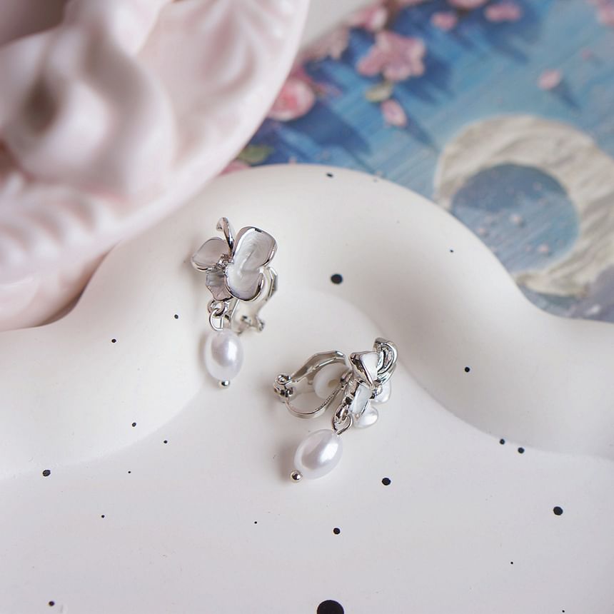 Earring Drop / Clip-On Pearl Butterfly Faux