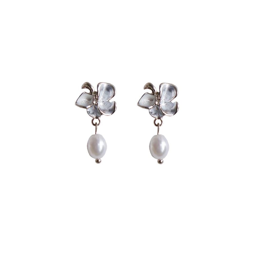 Earring Drop / Clip-On Pearl Butterfly Faux