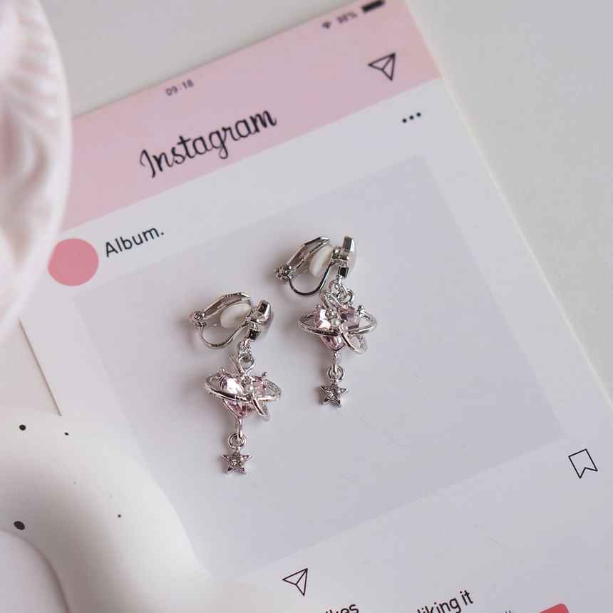 Rhinestone / Earring Star Heart Drop Clip-On
