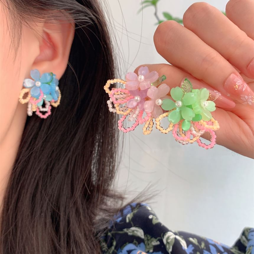 Flower / Stud Earring Faux Pearl Ear Beaded Clip-On