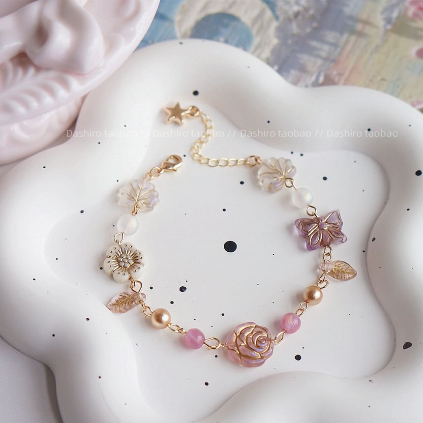 Bracelet Flower Beaded Gemstone