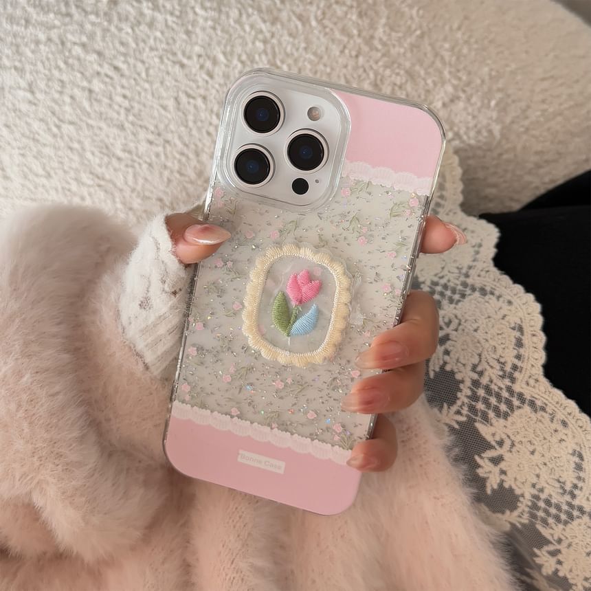 Charm Embroidered Set / Phone Adhesive Floral Decoration Case