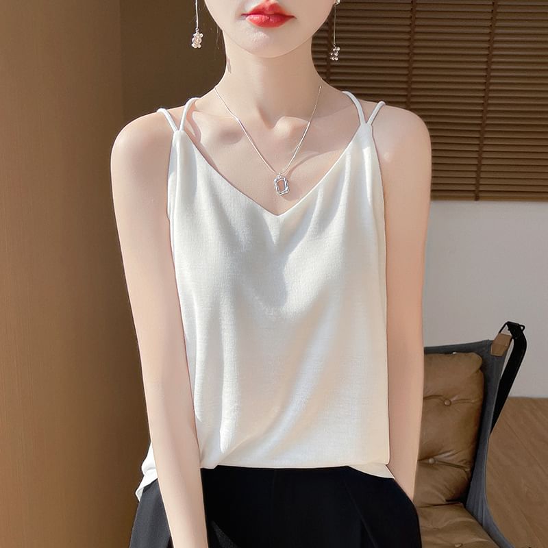V-Neck Plain Strappy Camisole Top