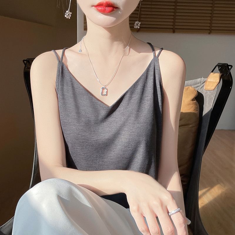 V-Neck Plain Strappy Camisole Top