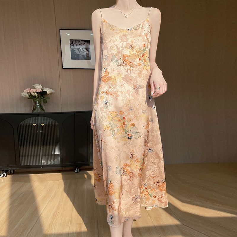 Spaghetti Strap V-Neck Floral Midi Sundress