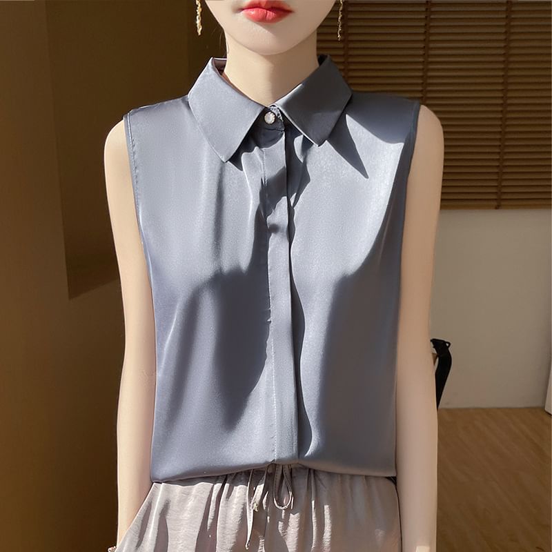 Sleeveless Plain Shirt