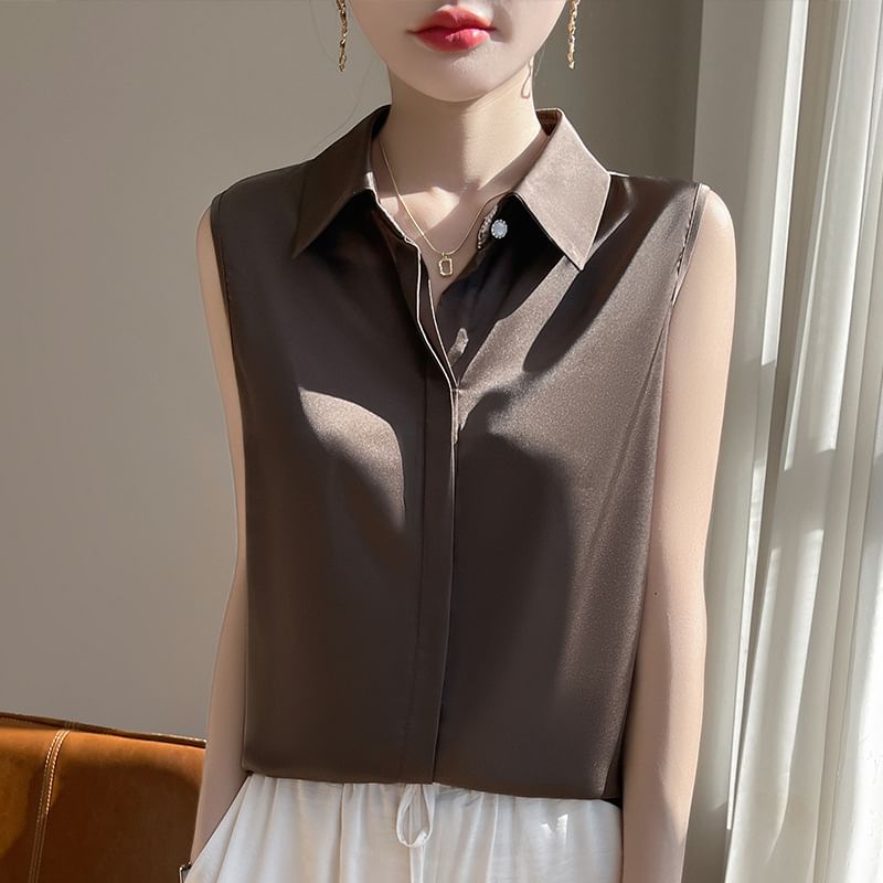 Sleeveless Plain Shirt