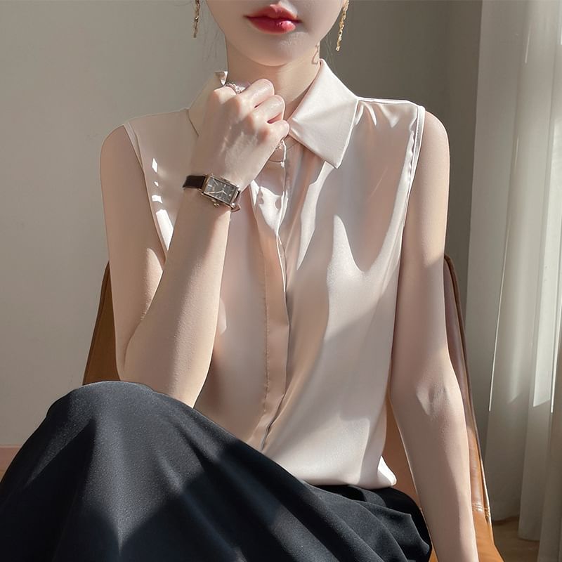 Sleeveless Plain Shirt