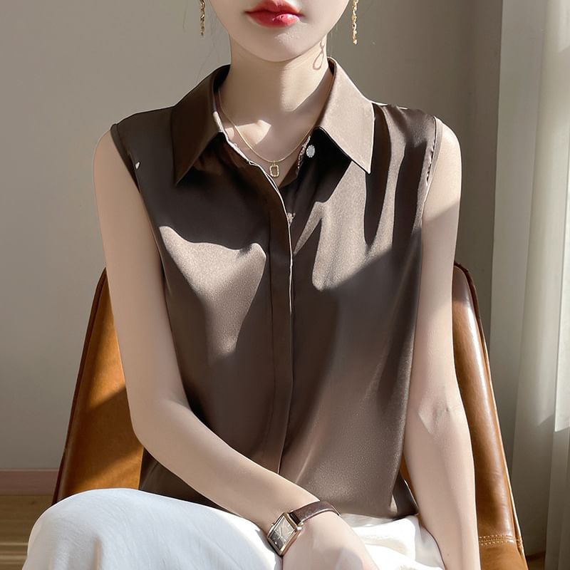 Sleeveless Plain Shirt