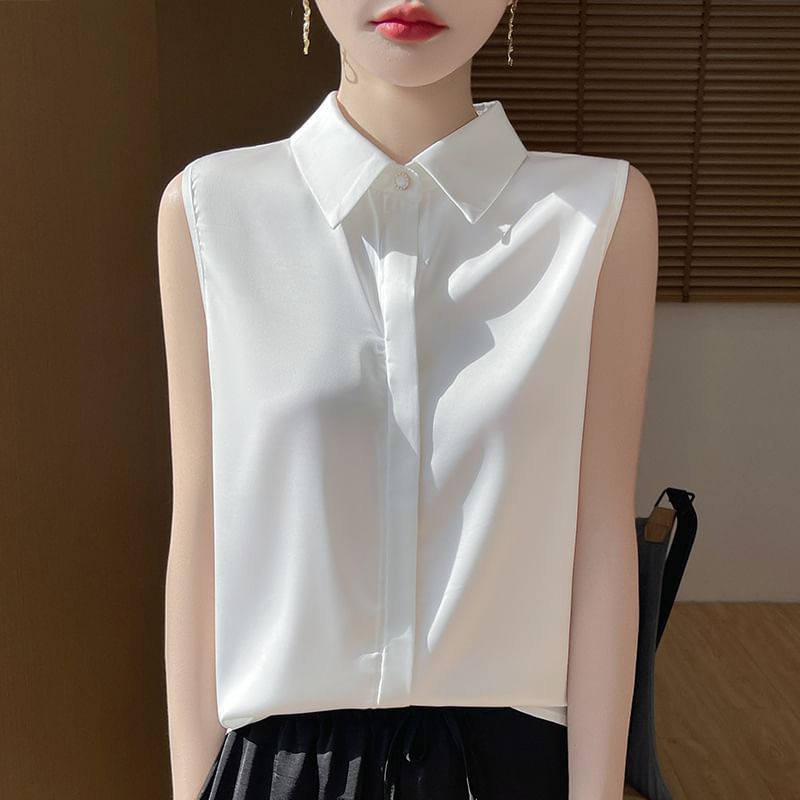 Sleeveless Plain Shirt