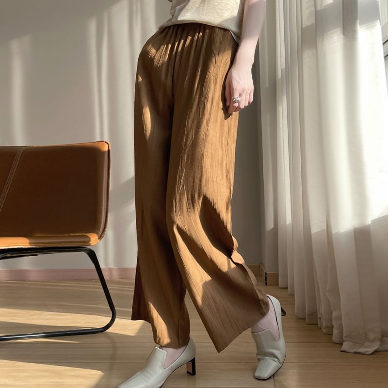 Drawstring Waist Plain Wide Leg Pants