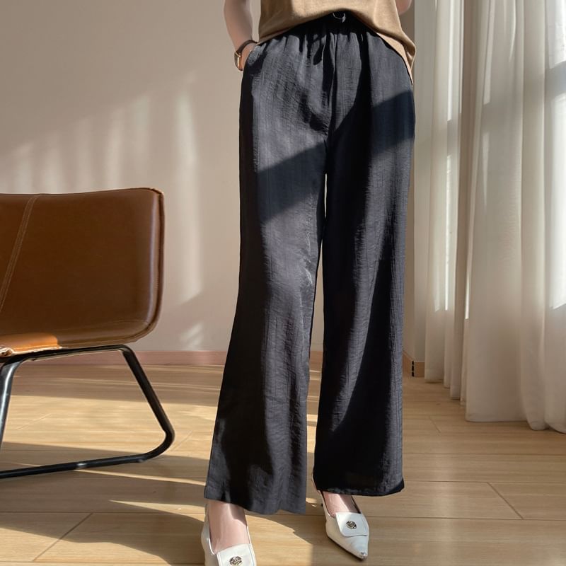 Drawstring Waist Plain Wide Leg Pants