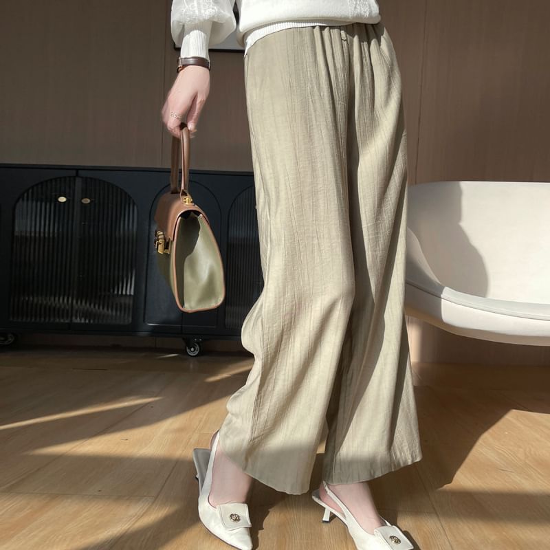 Drawstring Waist Plain Wide Leg Pants