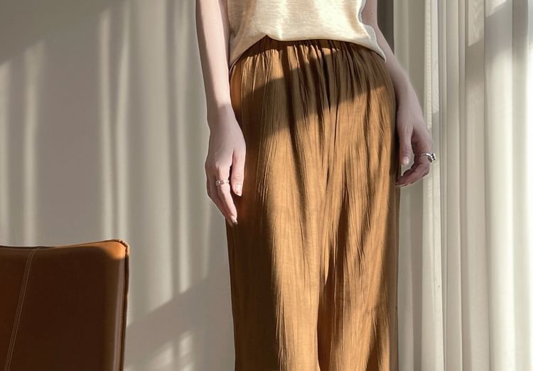 Drawstring Waist Plain Wide Leg Pants