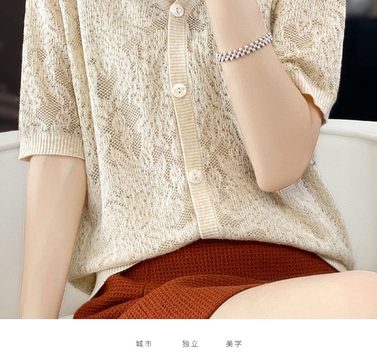 Short-Sleeve V-Neck Floral Cardigan