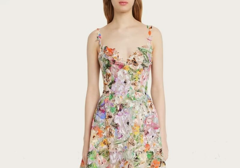 Spaghetti Strap Floral Open Back Midi A-Line Dress