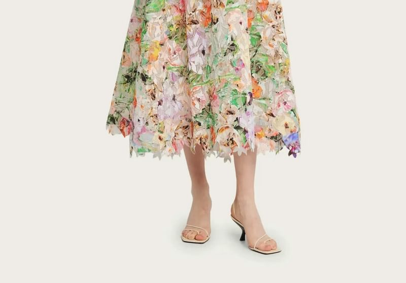 Spaghetti Strap Floral Open Back Midi A-Line Dress