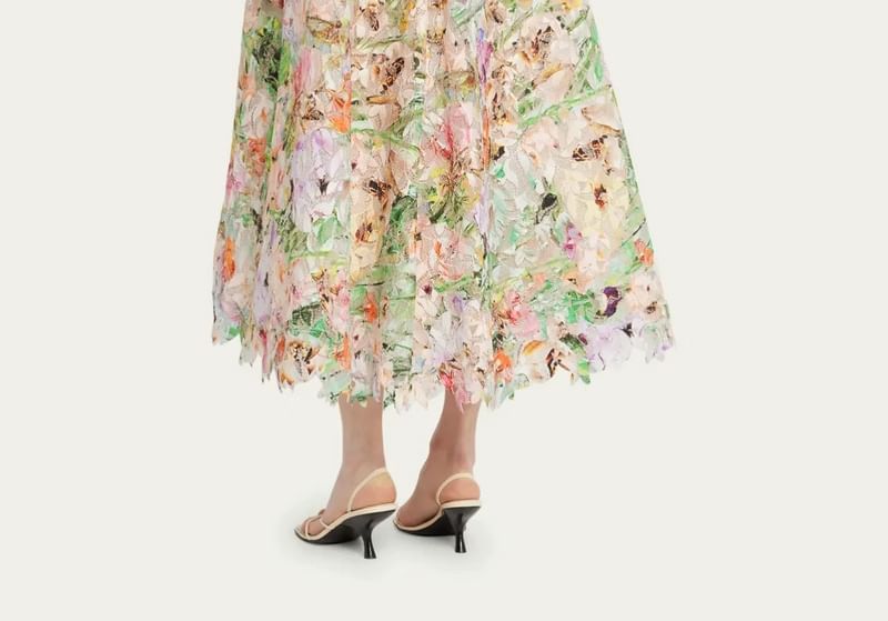 Spaghetti Strap Floral Open Back Midi A-Line Dress