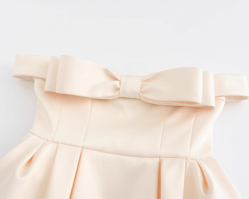 Off-Shoulder Plain Bow Mini A-Line Dress