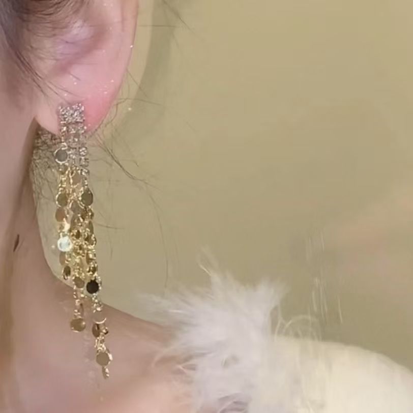 Earring Dangle Rhinestone Tassel Long