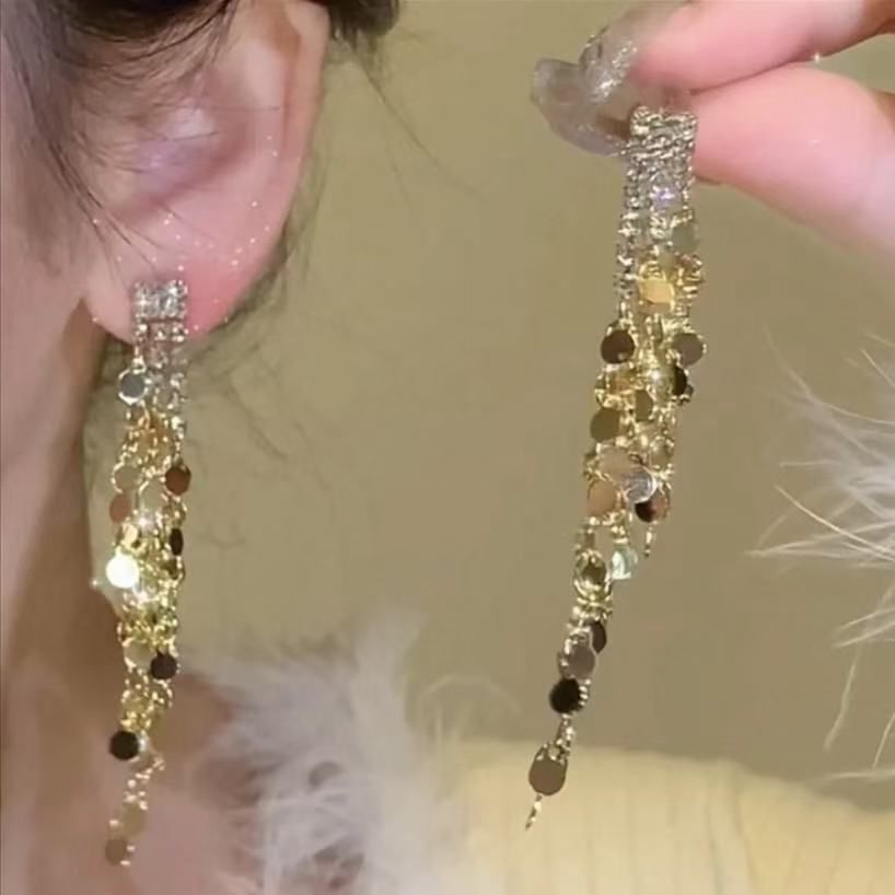 Earring Dangle Rhinestone Tassel Long