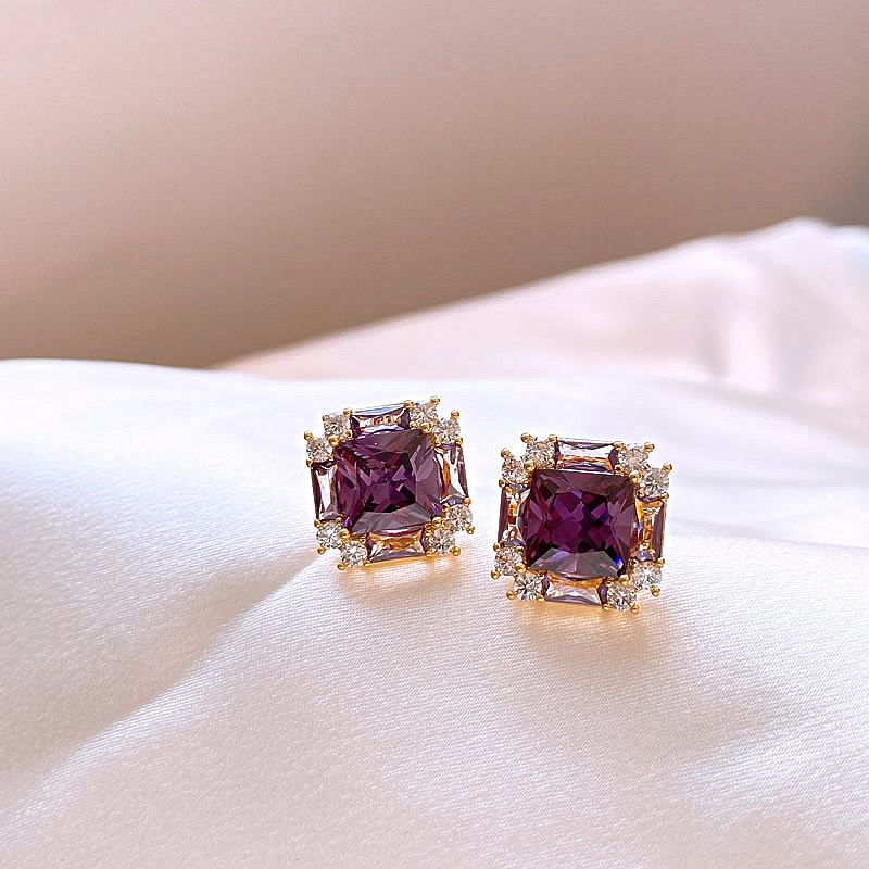 Gemstone Stud Earring Square