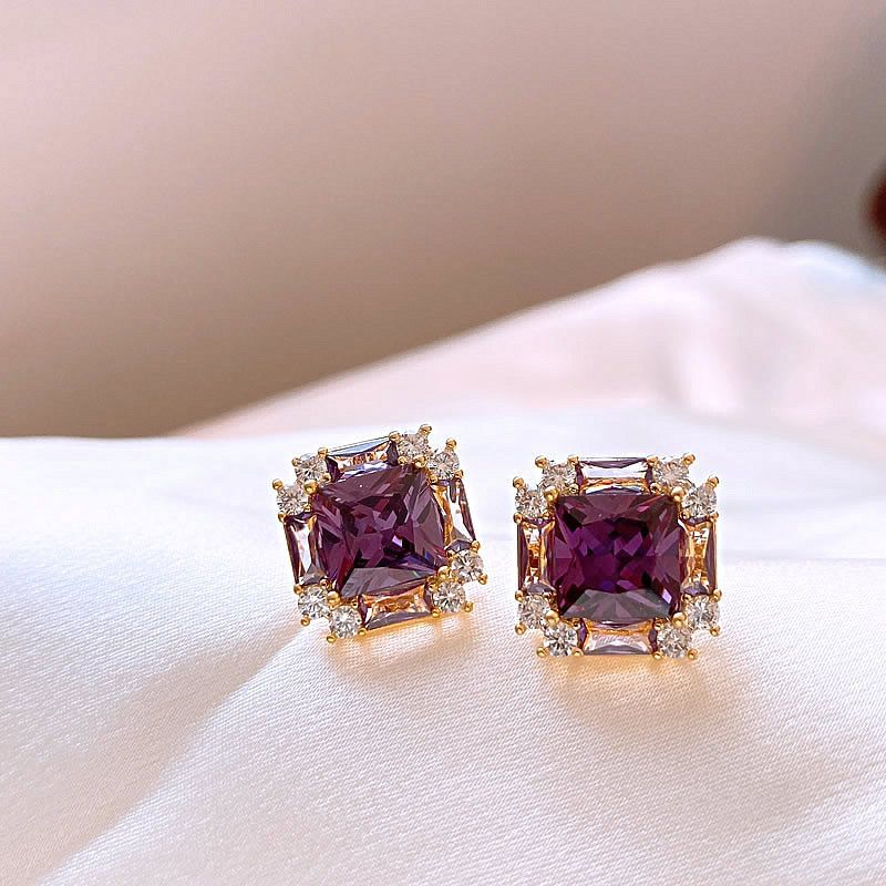 Gemstone Stud Earring Square