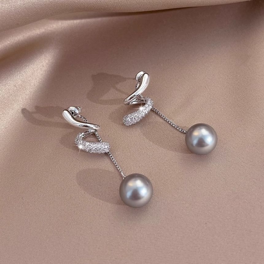 Earring Faux Dangle Pearl Rhinestone