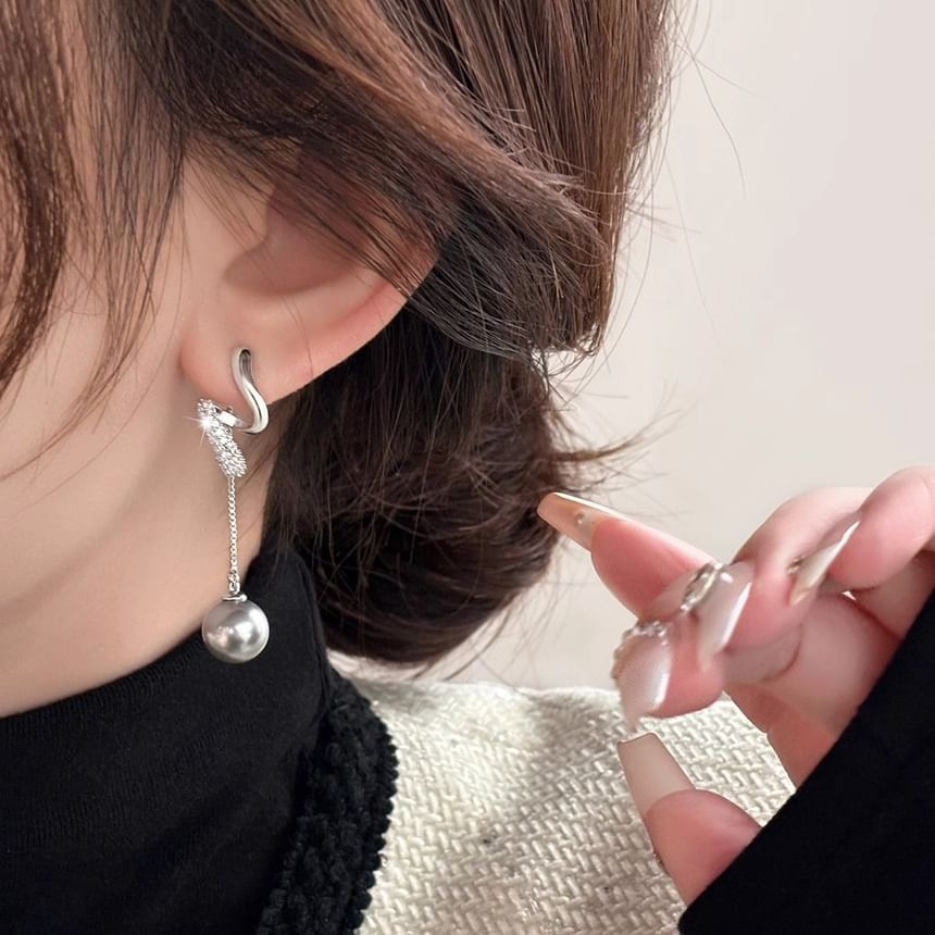 Earring Faux Dangle Pearl Rhinestone
