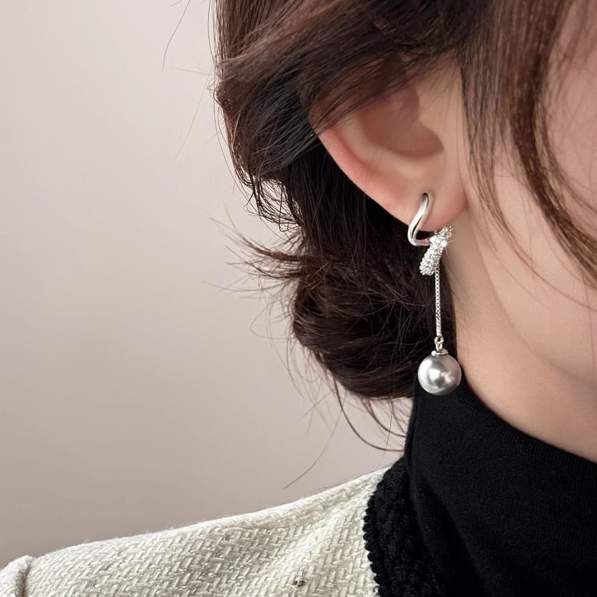 Earring Faux Dangle Pearl Rhinestone
