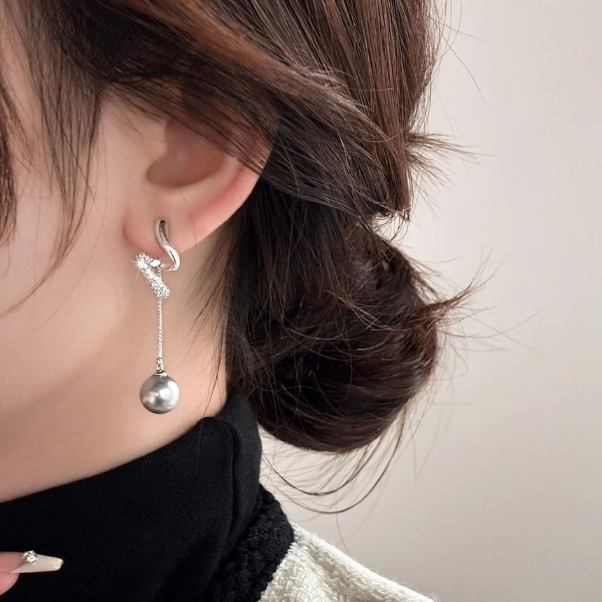 Earring Faux Dangle Pearl Rhinestone