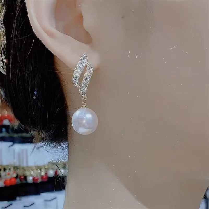 Faux Stud Earring Pearl Rhinestone