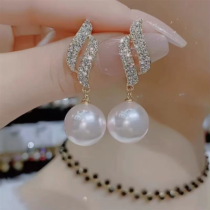 Faux Stud Earring Pearl Rhinestone