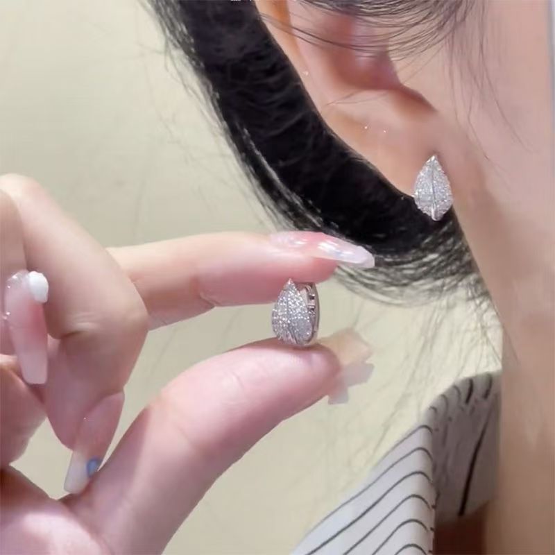 Stud Leaf Earring Rhinestone