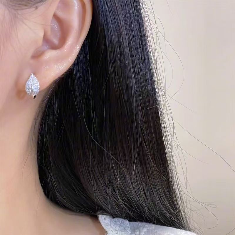 Stud Leaf Earring Rhinestone