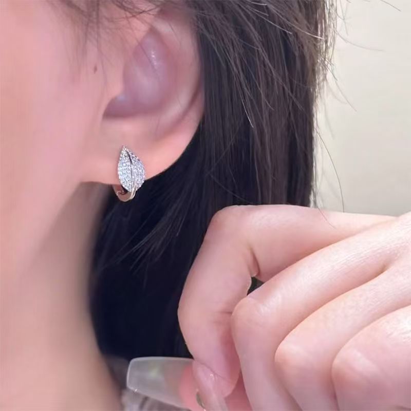 Stud Leaf Earring Rhinestone