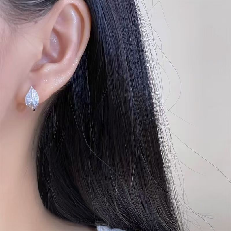 Stud Leaf Earring Rhinestone